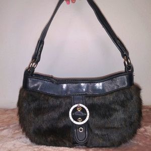 Black Fur Purse with Rinestone Buckle